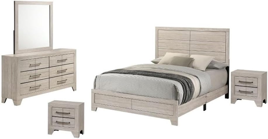 Best Quality Furniture 5 Piece Bedroom Set in Rustic Gray Oak Wood in King
