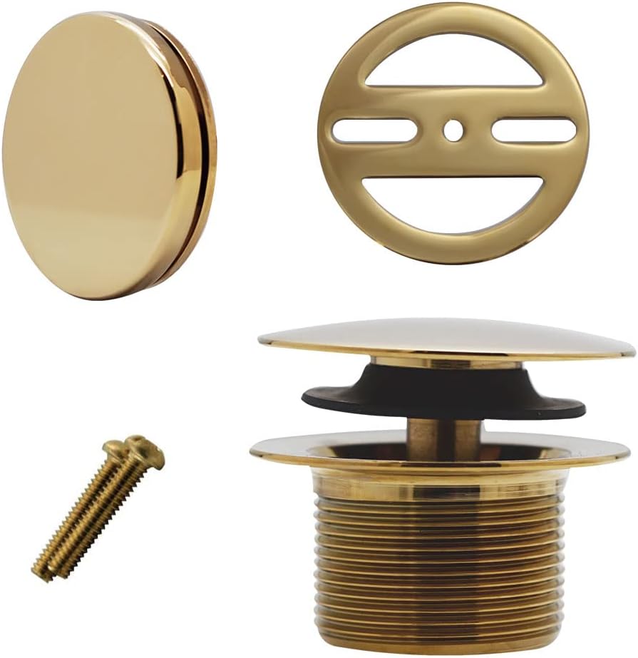 Westbrass A325H-01 14' Brass Bath Waste & Overflow Assembly with European Tip-Toe Drain Plug and Illusionary Faceplate, Polished Brass