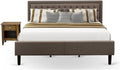 East West Furniture KD18K-1GA08 2 Piece King Bed Set - 1 King Size Platform Bed Frame Brown Linen Fabric Padded and Button Tufted Headboard with 1 Nightstand - Antique Walnut Finish Nightstand