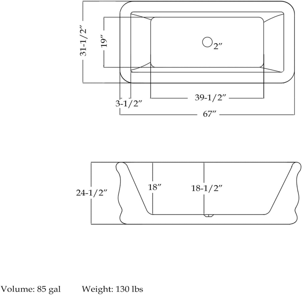 Crest 67 in. L x 31-1/2 in. W x 24-1/2 in. H Freestanding Acrylic Bathtub, Oil Rubbed Bronze Drain