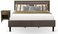 East West Furniture KD18K-1GA07 2 Piece King Bedroom Set - 1 Bed Frame Brown Linen Fabric Padded and Button Tufted Headboard with 1 Mid Century Nightstand - Distressed Jacobean Finish Nightstand