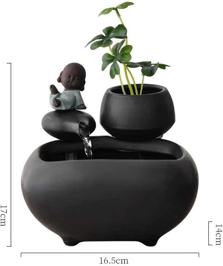 Tabletop Fountains Handmade Little Monk Water Fountain Ornaments Office Desktop Mini Fish Tank Waterscape Home Decoration Gifts Zen Meditation Indoor Waterfall,B
