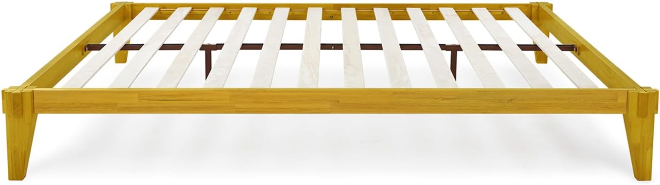 Bme Chalipa 14' Queen Bed Frame - Solid Wood Platform Bed - Japanese Joinery Bed Frame - Wood Slat Support - No Box Spring Needed - Easy Assembly - Minimalist & Modern Style, Golden Natural