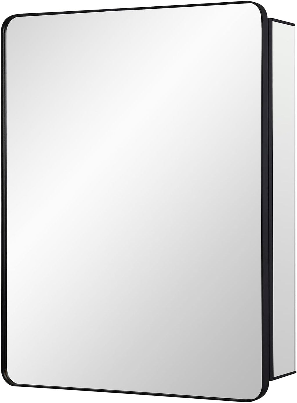 IDYLLOR Black Bathroom Mirror Medicine Cabinet with Round Corner Framed Door 20 x 26 inch, Recessed or Surface Mount, with Adjustable Glass Shelves
