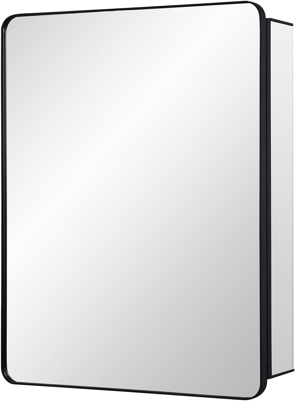 IDYLLOR Black Bathroom Mirror Medicine Cabinet with Round Corner Framed Door 20 x 26 inch, Recessed or Surface Mount, with Adjustable Glass Shelves