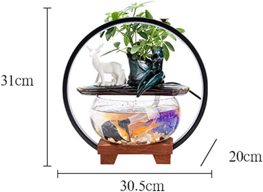 House Decorative Items Tabletop Fountain Water Fountain Ornament with Glass Fish Tank Office Desktop Decoration Home Lucky Ornament Tabletop Waterfall Fountai,A