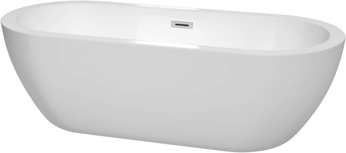 Soho 72 inch Freestanding Bathtub in White with Polished Chrome Drain and Overflow Trim