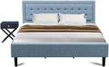 East West Furniture FN11K-1HA15 2-Piece Fannin King Size Bed Set with 1 Bed Frame and a Navy Blue Small Nightstand - Reliable and Sturdy Construction - Denim Blue Linen Fabric Bed