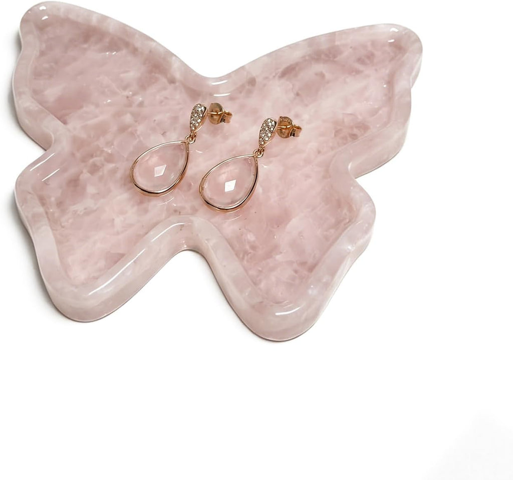 Natural Marble Tray Butterfly Shape Vanity Trays, Jewelry Trays Holder Dish for Bathroom Countertop Home Decor Gift L Pink