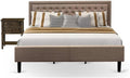 East West Furniture KD16K-1VL07 2 Piece Size Bedroom Set-1 King Bed Brown Linen Fabric Padded and Button Tufted Headboard with 1 Mid Century Distressed Jacobean Finish Nightstand
