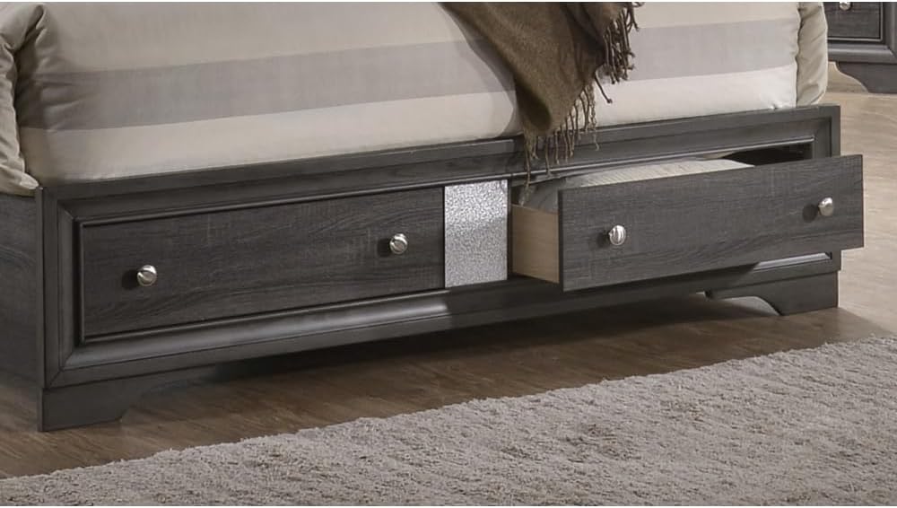 Traditional Gray Wood Queen Size Bedroom Storage Set, 4-Piece Bed Frame with Drawers and Nightstands, Finished in Gray Color