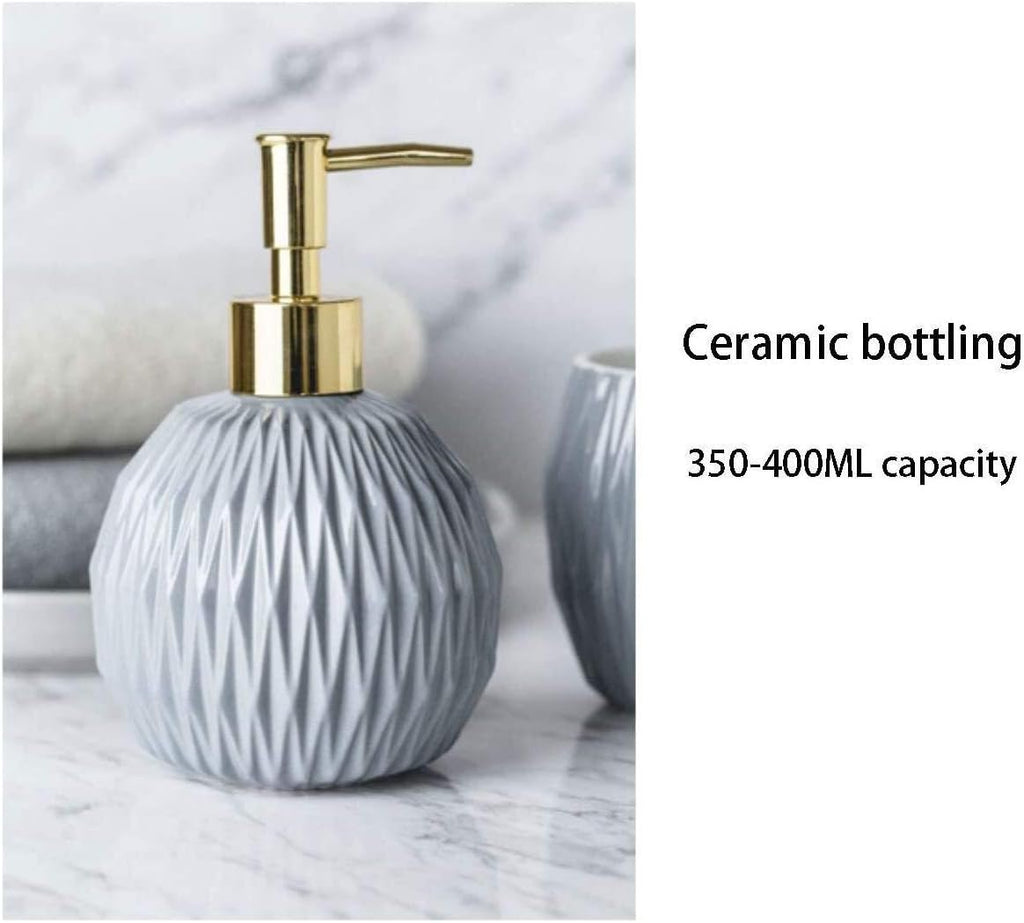 Soap Dispenser Refillable Hand Lotion Dispensers, Bathroom Accessories Set Bathroom Set 3,4,5pcs Bathroom Ceramic Lotion Dispenser,Soap Dish,Dental Cup (,Blue) Elegant and Stylish Design