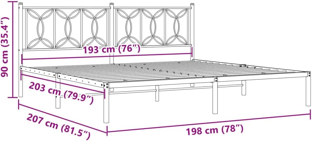White Steel King Bed Frame with Headboard 76'x79.9' Platform Bed Frame with Metal Slats and Underbed Storage Space for Bedroom Furniture