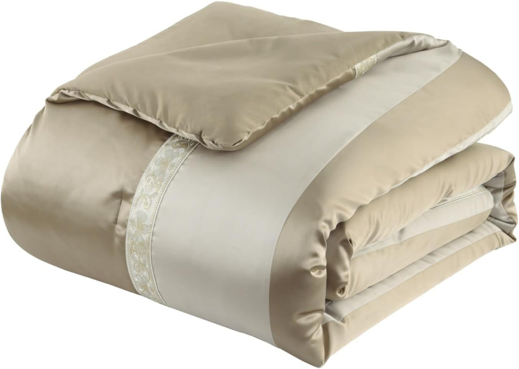 Bedduvit Luxury 7 Piece Bed in Bag, Vintage Damask Jacquard Thick California King Comforter Set, Luxurious Genuine Patchwork Cal King Bedding Set with Bed Skirt, Decor Pillows, Shams, Gold/Beige/Cream