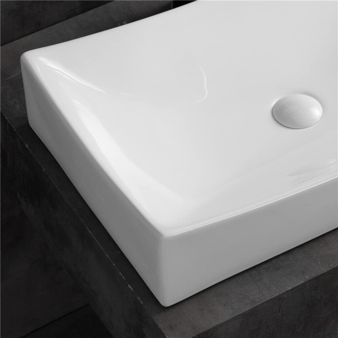 SouNor Small Rectangle Bathroom Sink Above Counter Square Basin Bowl Countertop Vessel 20'x15' Inches Modern Contemporary Porcelain Ceramic Wash Lavatory
