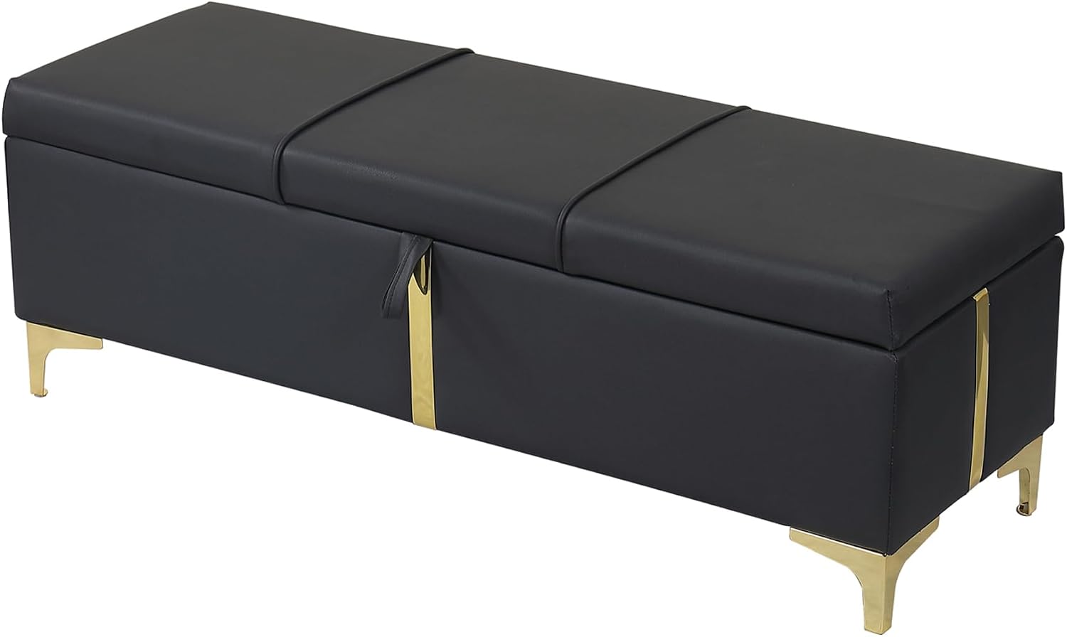 Queen Size Hydraulic Lift Up Storage Bed Frame with Storage Bench, PU Upholstered Platform Beds with Headboard, Two Piece Bedroom Sets, Wooden Slats Support, No Box Spring Needed (Black)