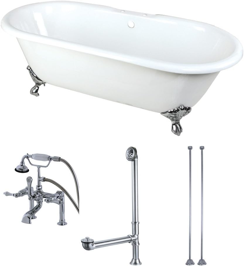 Kingston Brass KCT7D663013C1 Aqua Eden Tub with Faucet Drain and Lines Combo 66' (L) x 30' (W) x 19-1/8' (H) Polished Chrome
