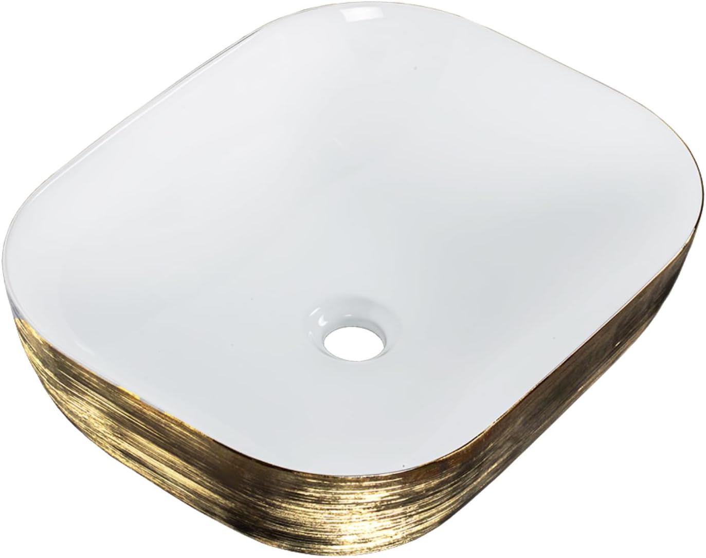 Strictly Sinks 19 Inch Rectangular Gold & White Ceramic Countertop Vessel Sink Easy to Install Above Counter Luxurious Bathroom Sink (19-3/4' W x 16' L x 6'H)