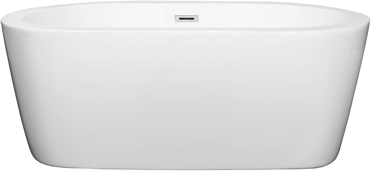 Mermaid 60 inch Freestanding Bathtub in White with Polished Chrome Drain and Overflow Trim