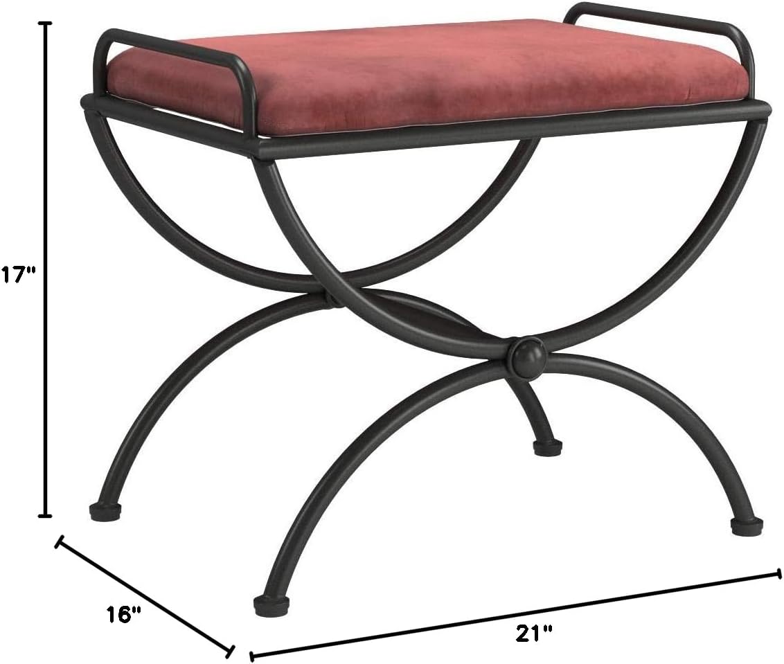 International Caravan Iron Vanity Stool with Microsuede Cushion, Red Wine