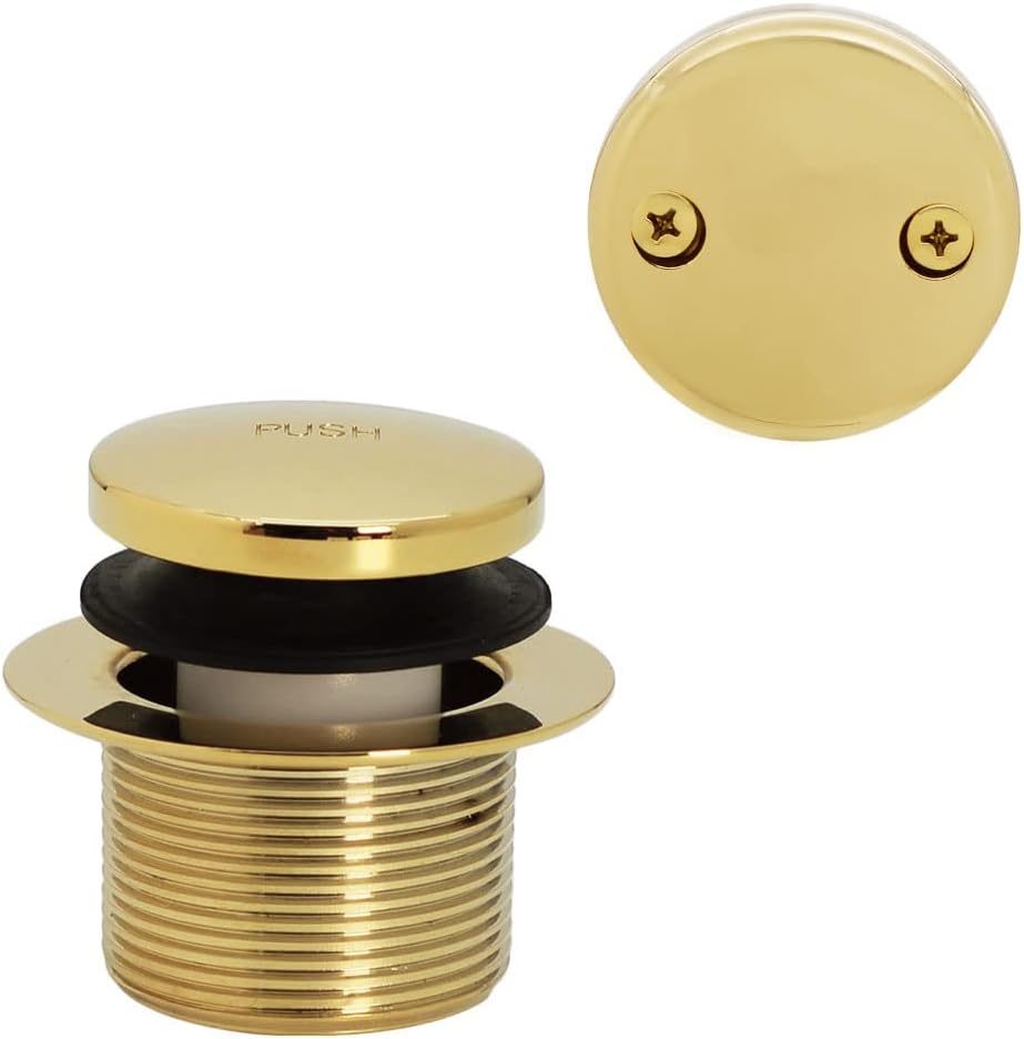 Westbrass A326-01 22-1/2' Brass Bath Waste & Overflow Assembly with Tip-Toe Drain Plug and 2-Hole Faceplate, Polished Brass