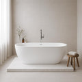 Carver Tubs - Seraphina 59' - Modern White Freestanding Soaking Bathtub - w/Chrome Drain - Two Person Contemporary Rounded Oval Acrylic Fiberglass Tub - Deep Relaxing Soak - 59'L x 29'W x 23.5'H