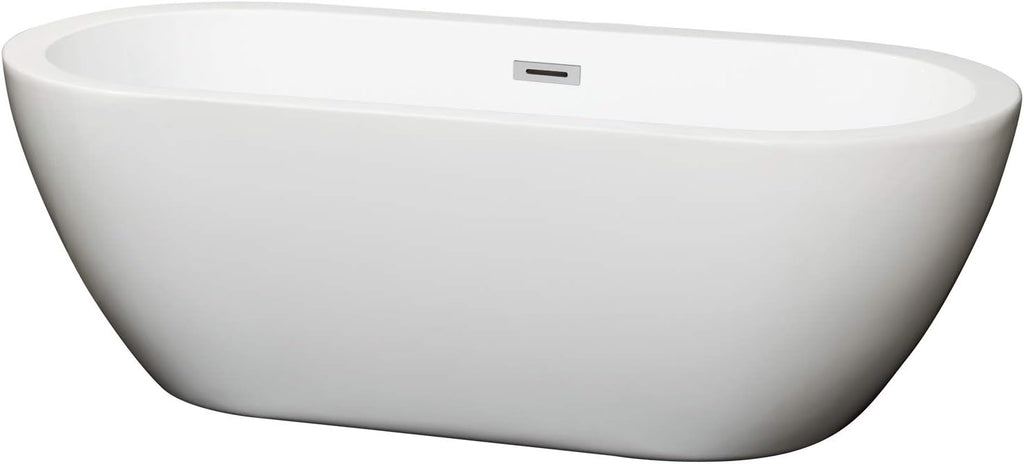 Soho 68 inch Freestanding Bathtub in White with Polished Chrome Drain and Overflow Trim