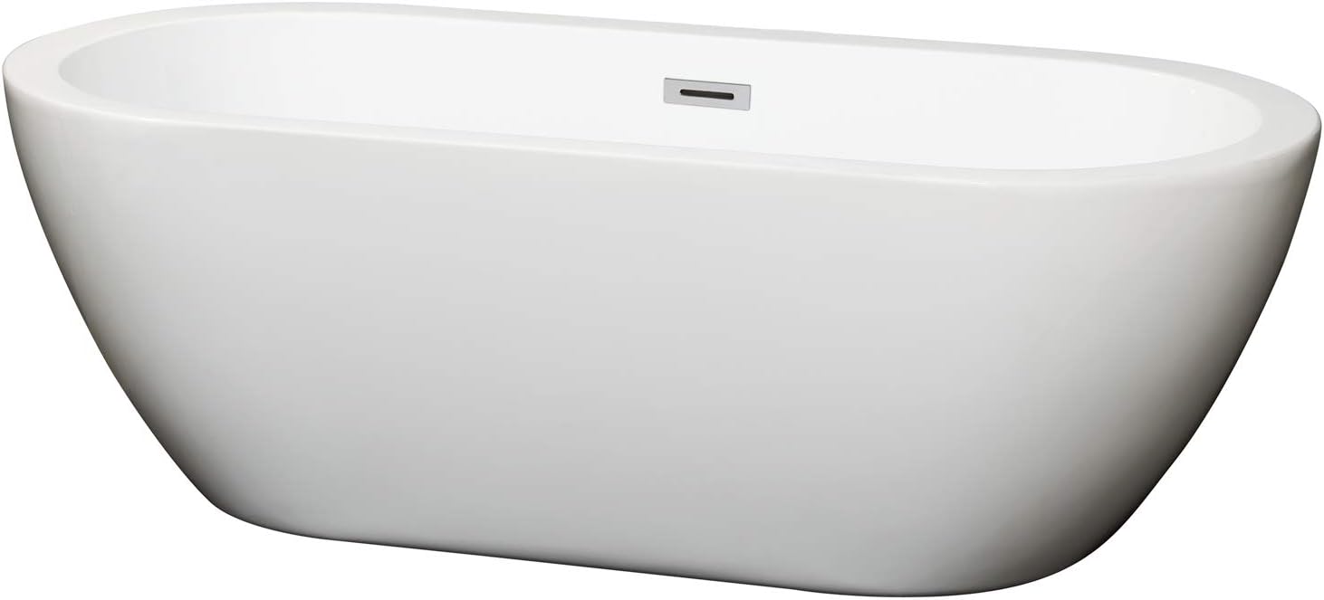 Soho 68 inch Freestanding Bathtub in White with Polished Chrome Drain and Overflow Trim