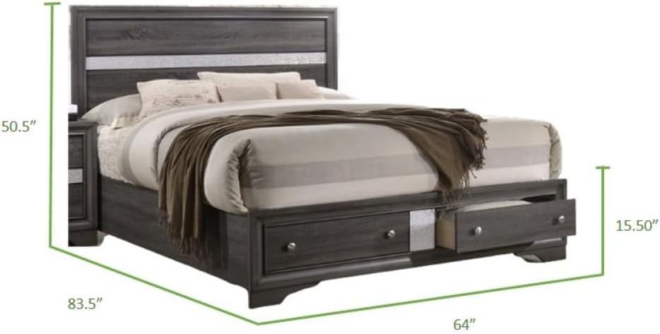 Traditional Gray Wood Queen Size Bedroom Storage Set, 4-Piece Bed Frame with Drawers and Nightstands, Finished in Gray Color