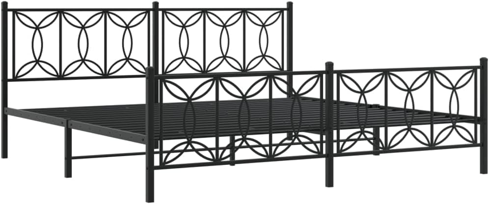 Metal Bed Frame with Footboard Black 76'x79.9' King Steel Platform Bed Frame Heavy Duty Bedframe with Storage Space Underneath for Bedroom Furniture