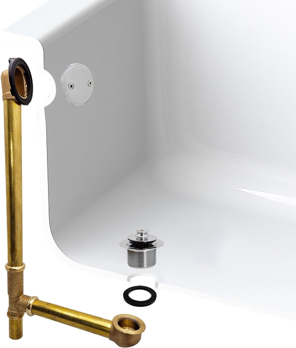 Westbrass A3264-26 22-1/2' Brass Bath Waste & Overflow Assembly with Pull Drain Plug and 2-Hole Faceplate, Polished Chrome