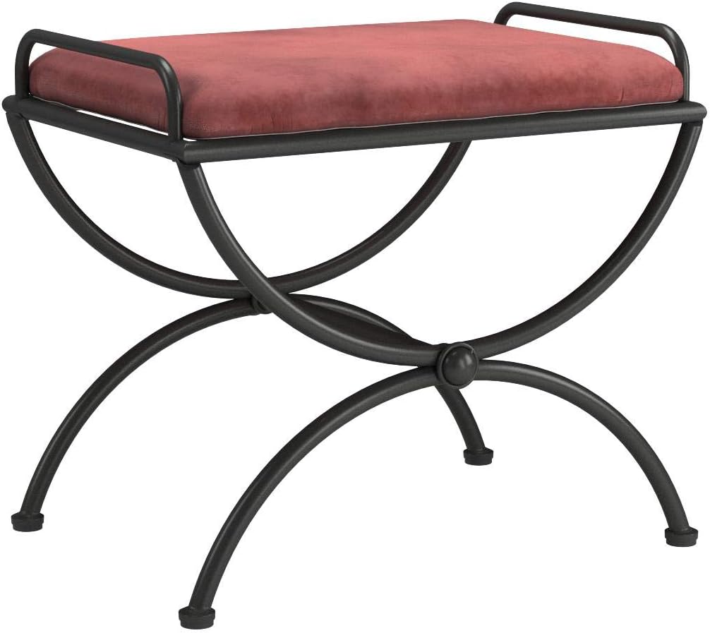 International Caravan Iron Vanity Stool with Microsuede Cushion, Red Wine