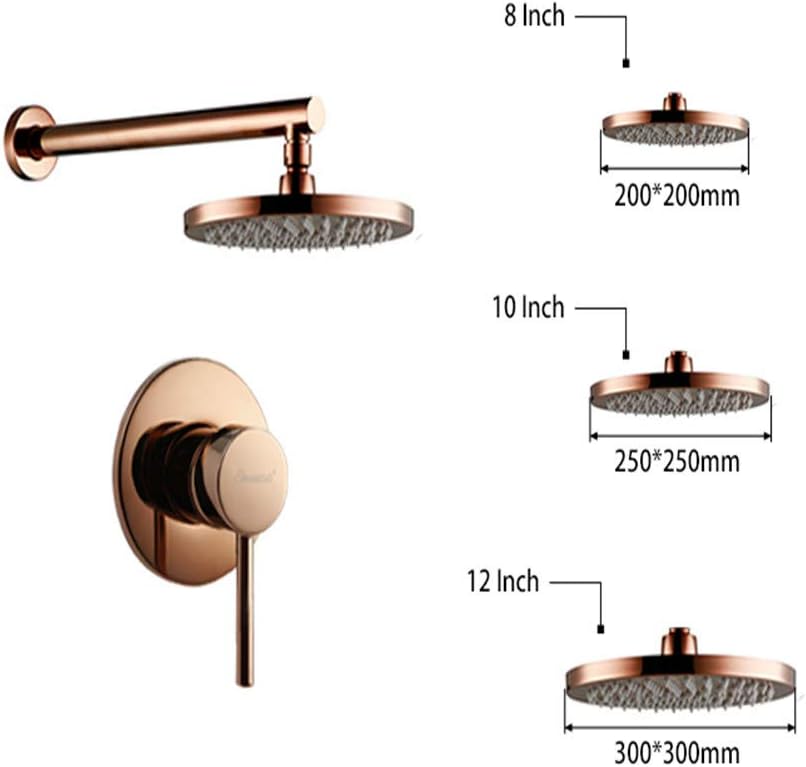 Rose Gold Shower System Bathroom Solid Brass Shower Diverter Valve Faucet Set with 8-12 Inch Round Shower Head Shower Faucet Set, 8inch