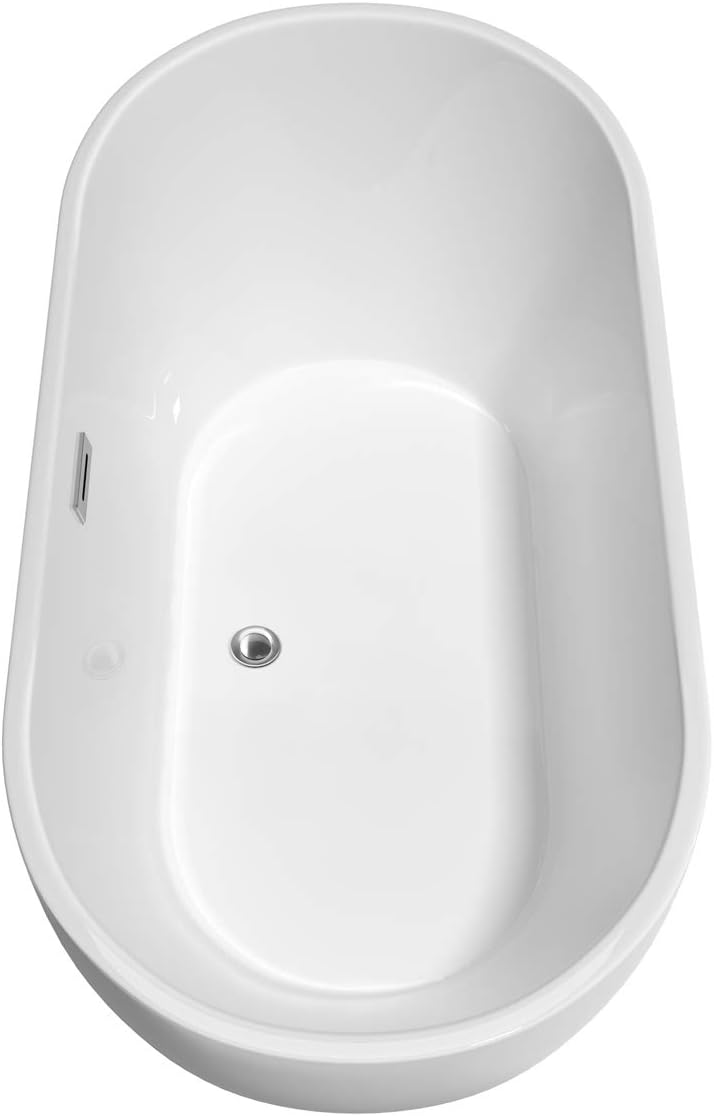 Brooklyn 60 Inch Freestanding Bathtub in White with Polished Chrome Drain and Overflow Trim