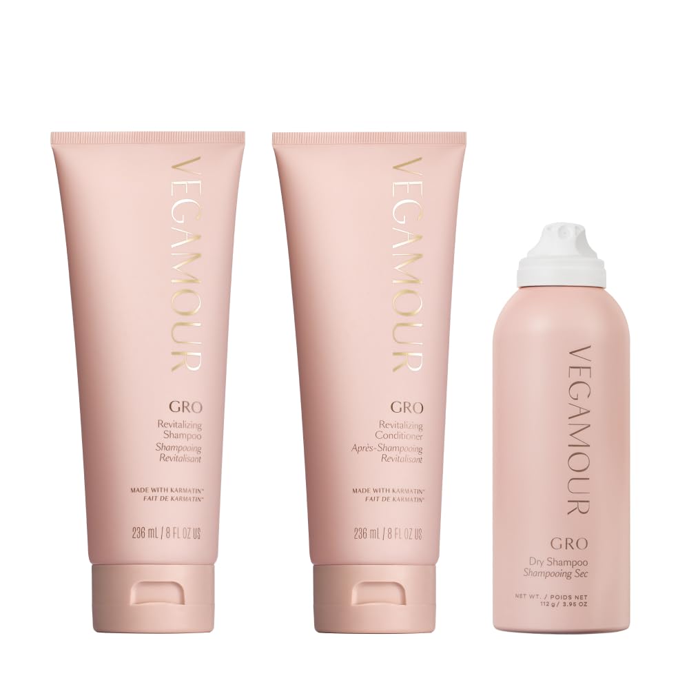 Vegamour The Everyday Kit Includes GRO Revitalizing Shampoo & Conditioner and GRO Dry Shampoo for Thinning Hair
