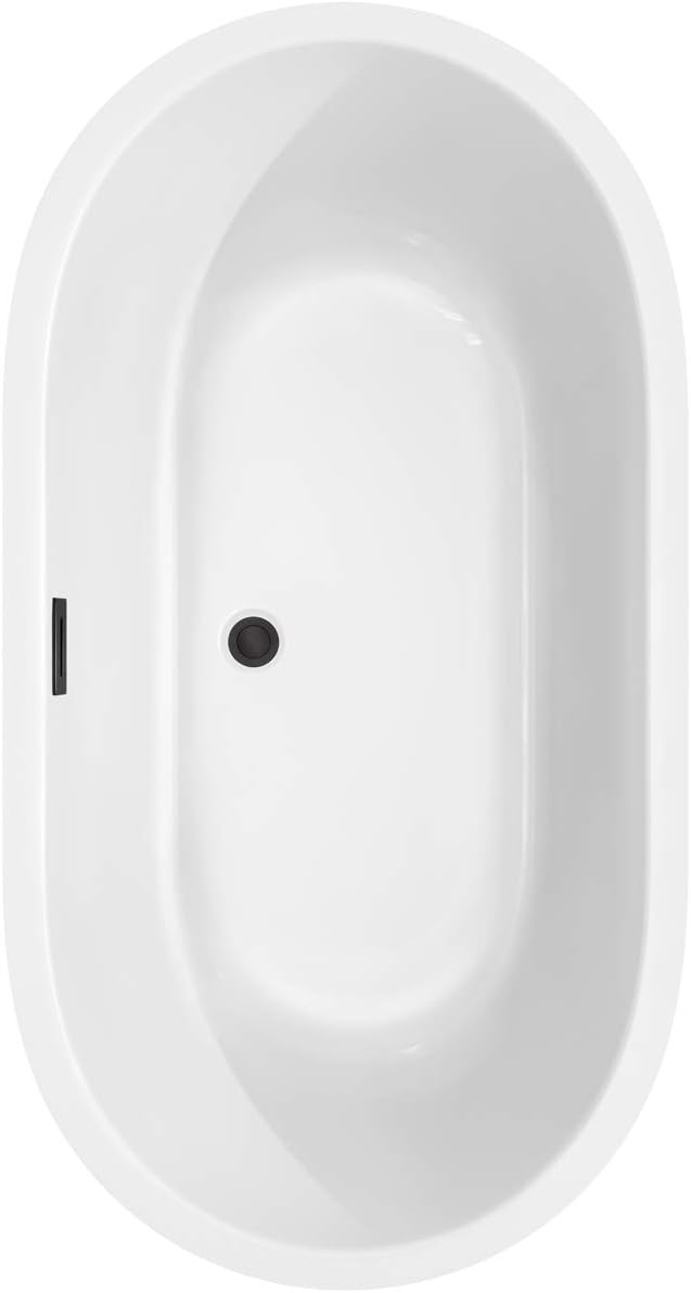 Juliette 60 Inch Freestanding Bathtub in White with Matte Black Drain and Overflow Trim