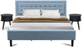 East West Furniture FN11K-2GO15 3-Piece Platform King Size Bedroom Set with 1 King Size Frame and 2 End Tables for bedroom - Reliable and Sturdy Construction - Denim Blue Linen Fabric