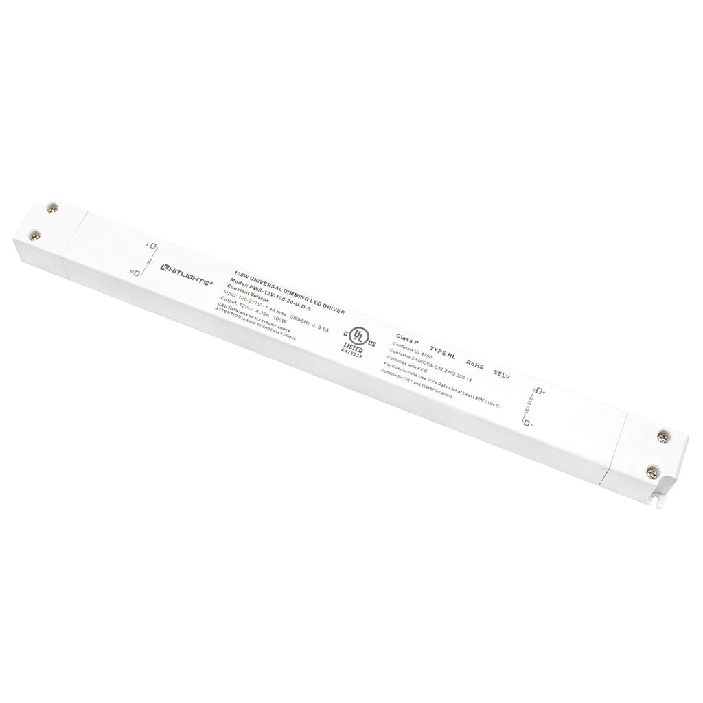 HitLights 100W Dimmable LED Driver Transformer, Power Supply 100-277V AC to 12V DC, 8.3A, Compatible with Lutron Leviton Dimmers, for LED Strip Lights, Constant Voltage LED Projects, UL-Listed