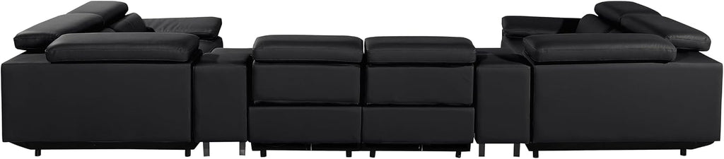 BlackJack Furniture Antonio 8 Piece U Shaped Power Reclining Sectional Sofa, Modular Couch with Top Grain Italian Leather, 4 Electric Recliners, USB & Wireless Chargers, Storage Console, Black