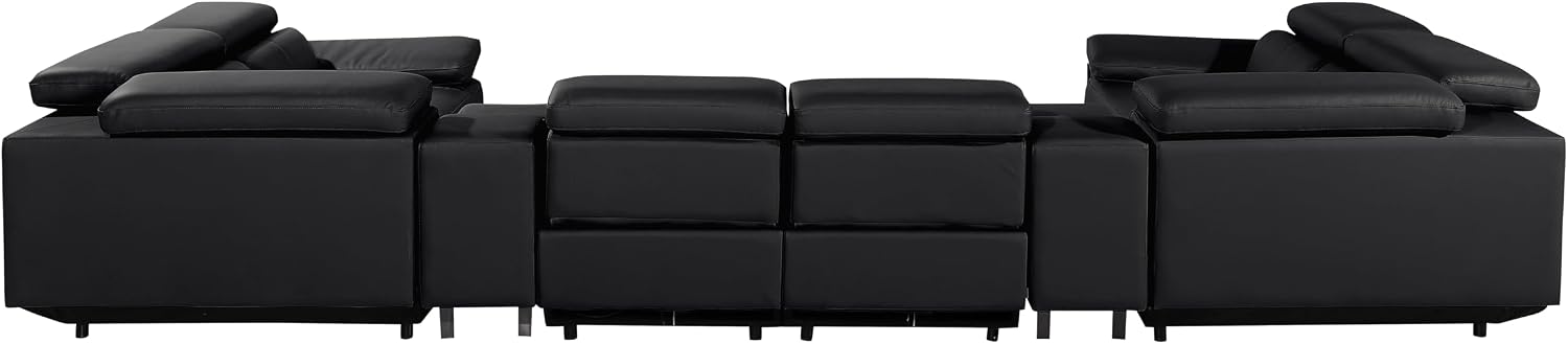 BlackJack Furniture Antonio 8 Piece U Shaped Power Reclining Sectional Sofa, Modular Couch with Top Grain Italian Leather, 4 Electric Recliners, USB & Wireless Chargers, Storage Console, Black