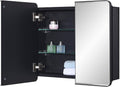 IDYLLOR Black Bathroom Medicine Cabinet with Round Corner Framed Door and Beveled Edge Mirror 22 x 20 inch, Recessed or Surface Mount, with Adjustable Glass Shelves