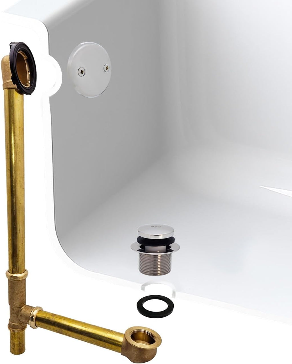 Westbrass A326-26 22-1/2' Brass Bath Waste & Overflow Assembly with Tip-Toe Drain Plug and 2-Hole Faceplate, Polished Chrome