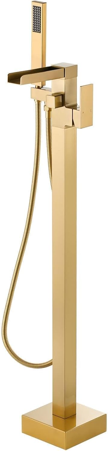 Freestanding Tub Faucet Brushed Gold: ALEASHA High Flow Max 6.74 GPM Free Standing Tub Filler - Brass Modern Floor Mount Bathtub Faucet with Handheld Shower, for the Ultimate Elegant SPA Experience