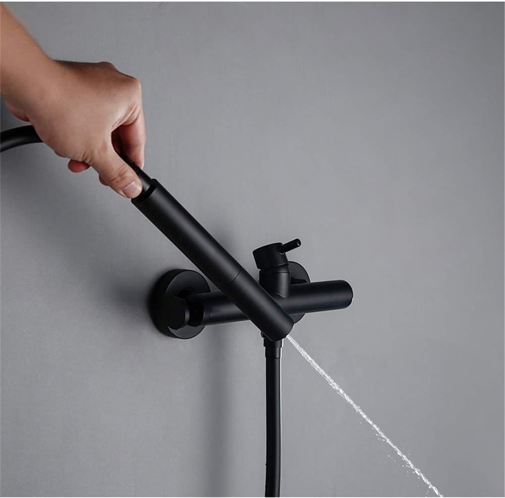 Matte Black Bathroom Shower Set Bathroom Brass Wall Mounted Faucet Wall 2 Ways Shower Handheld Spray Sets