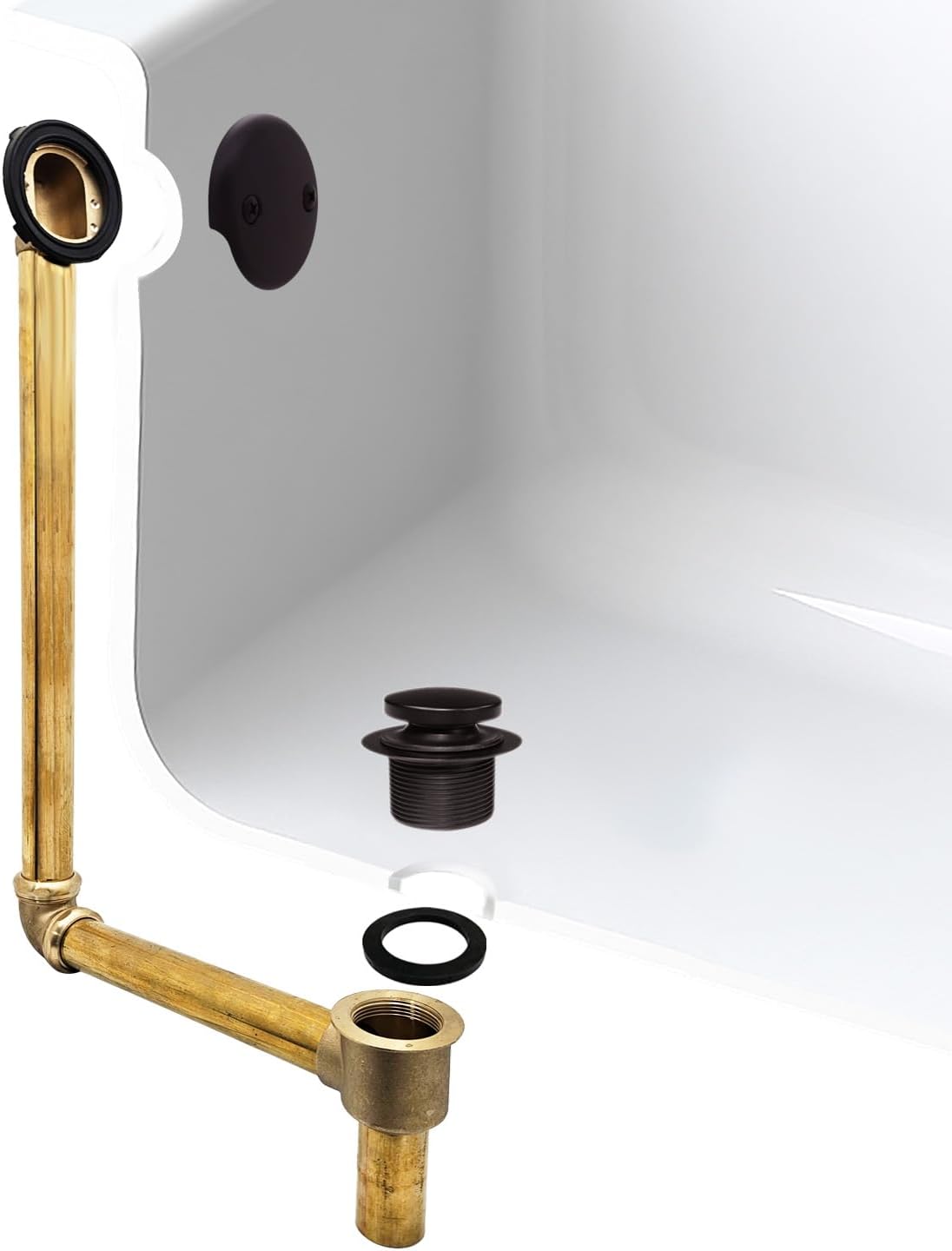Westbrass 7931817-DC-12 22' Direct Connect 17 Gauge Brass Waste and Overflow with Tip-Toe Drain Trim, Oil Rubbed Bronze
