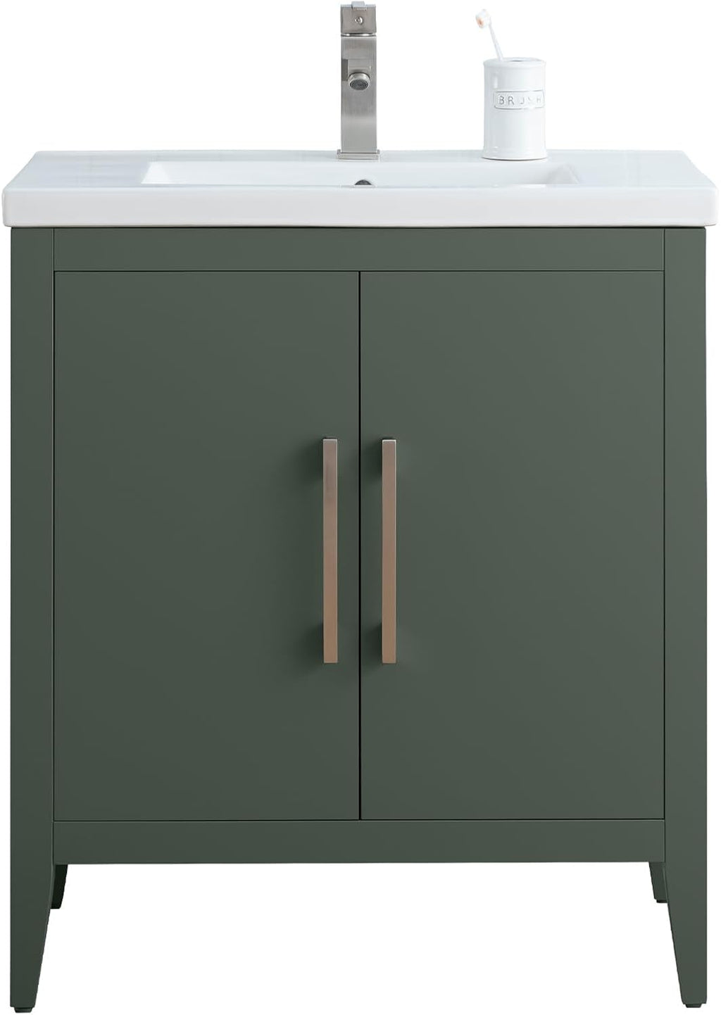 Vanity Art 30 inch Bathroom Vanity with Single Sink & Ceramic Top, Vanity Cabinet with Soft-Closing Doors, Solid Wood Frame, Vintage Green, VA9030-VG-BN1