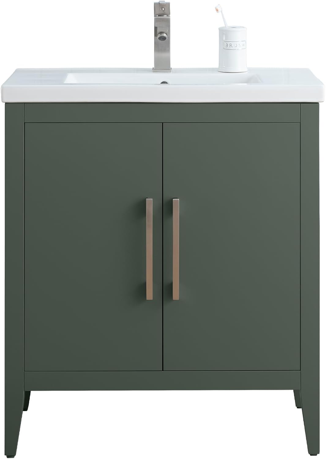 Vanity Art 30 inch Bathroom Vanity with Single Sink & Ceramic Top, Vanity Cabinet with Soft-Closing Doors, Solid Wood Frame, Vintage Green, VA9030-VG-BN1