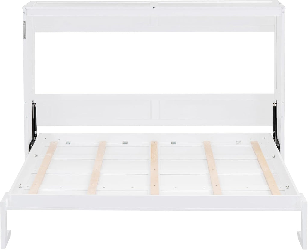 Merax Modern Farmhouse Solid Wood Murphy Bed Chest/Space Saving/Wood Slat Support/Queen,White