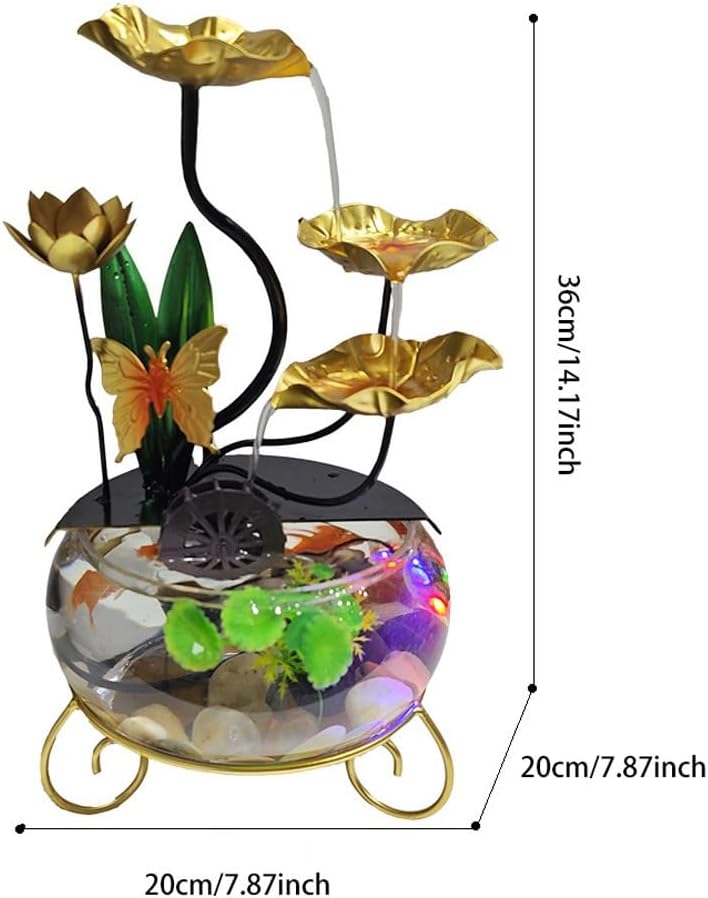 Tabletop Fountain Fish Tank Wrought Iron Butterfly Flowing Water Ornaments Circulating Water Fountain Office Creative Wrought Iron Lotus Desktop Fountain Waterfall Fountain Indoor