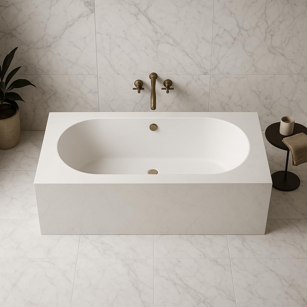 Carver Tubs - Aphrodite 67' - Modern White Rectangle Freestanding Soaking Bathtub With Brushed Nickel Drain - White Oval Interior Acrylic Fiberglass Tub - Deep Relaxing Soak - 67'L x 31.5'W x 23'H